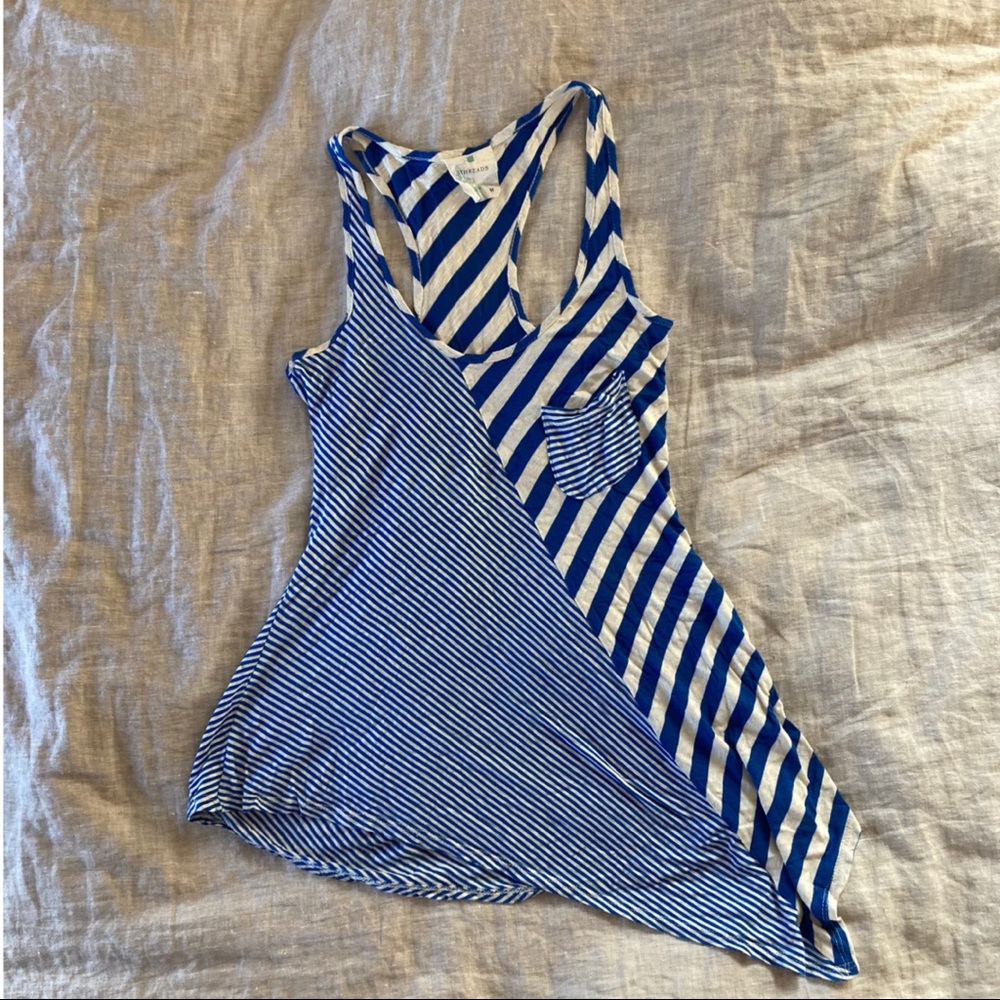 Asymmetric Racer Back Striped Tank Top - Picture 2 of 9